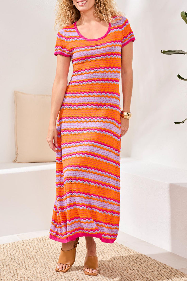 Textured Stripe Knit Midi Dress