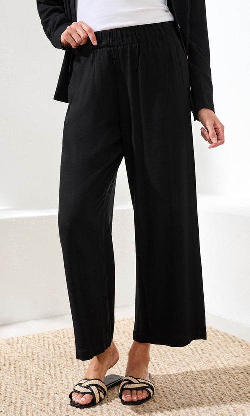 Wide-Leg Cropped Pull-On Pants