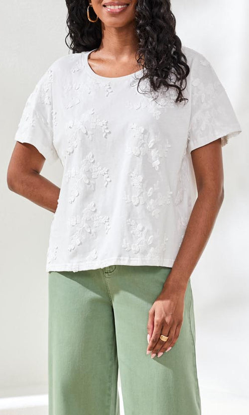 Textured Floral Short Sleeve Top