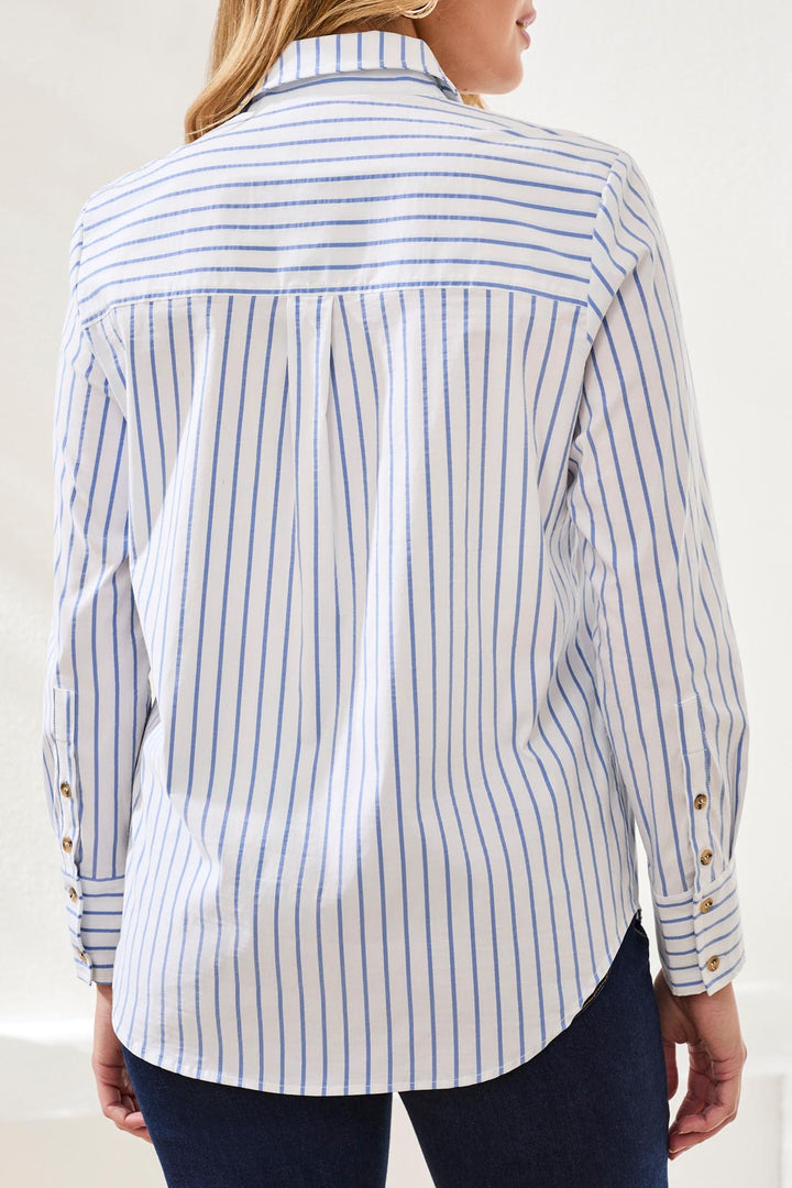 Striped Button-Up Long Sleeve Shirt with Chest Pocket