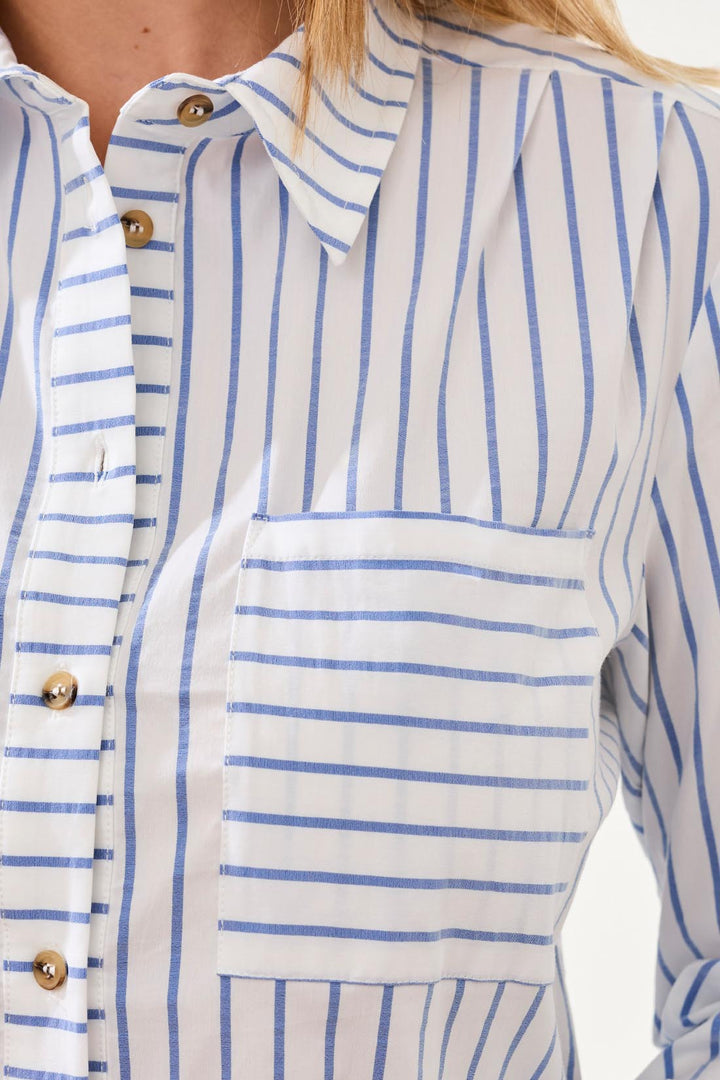 Striped Button-Up Long Sleeve Shirt with Chest Pocket