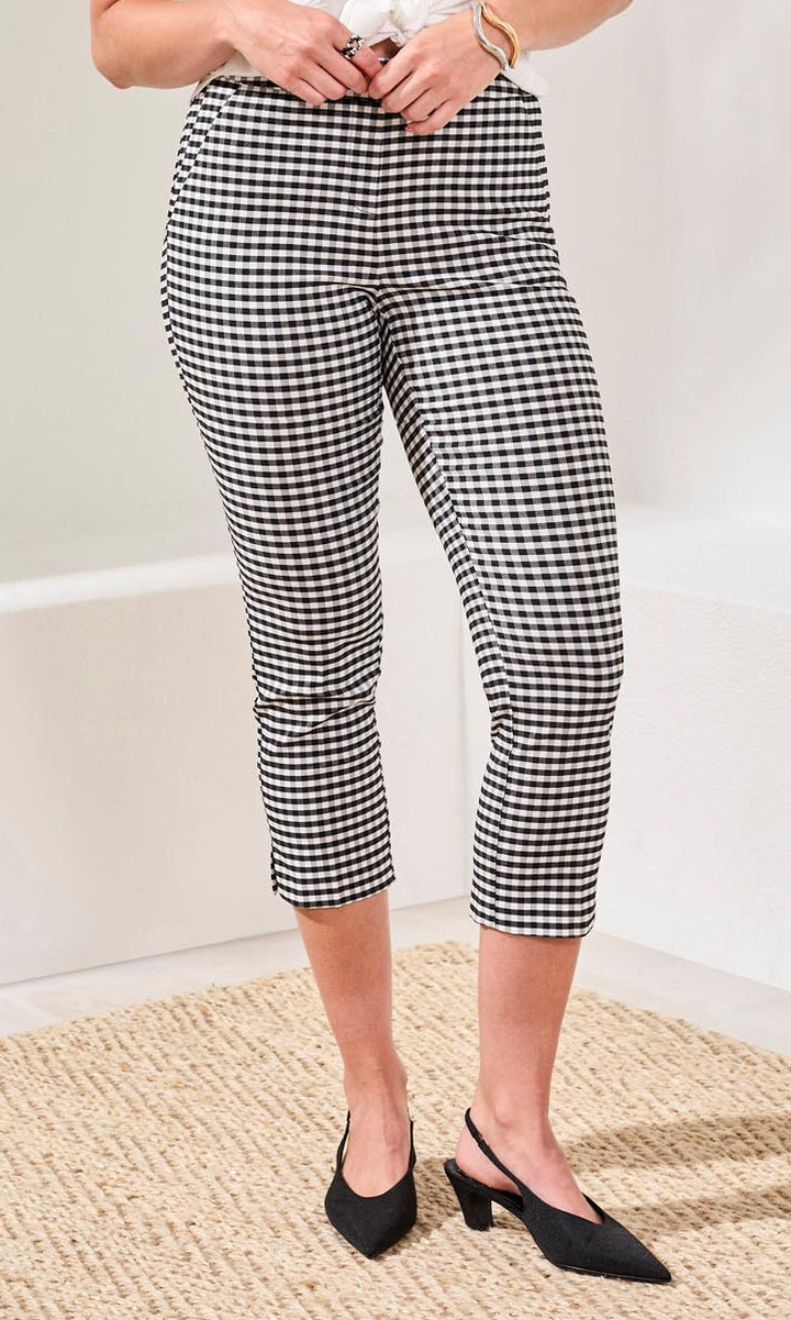 Gingham Print Slim Fit Cropped Pants