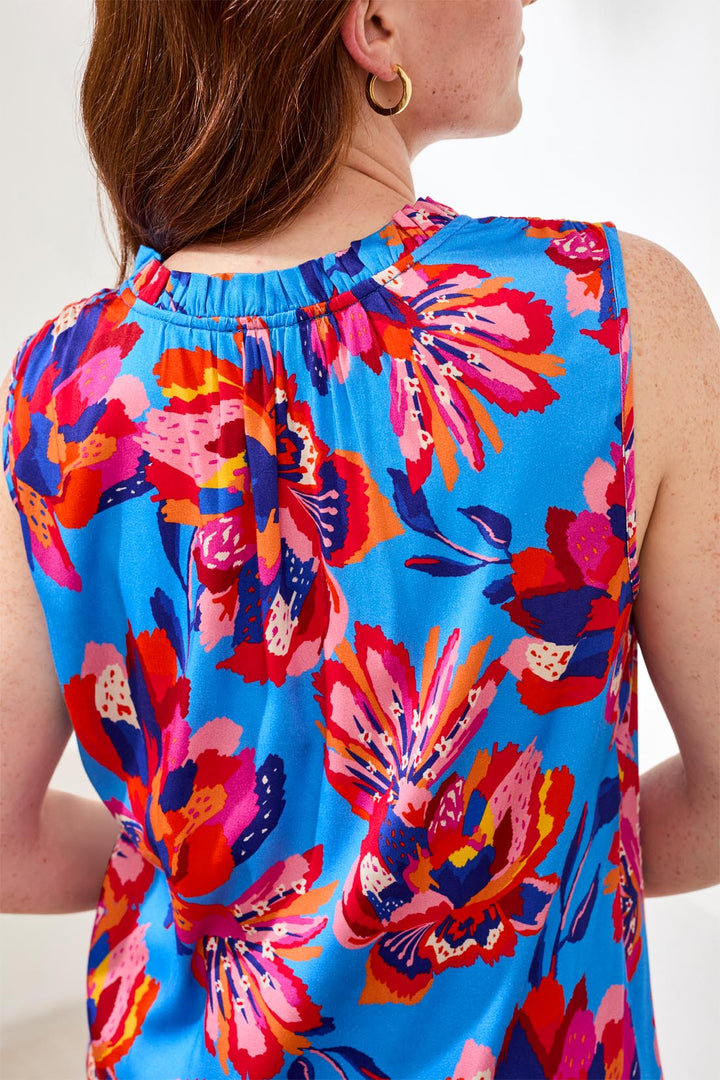 Floral Print Sleeveless Ruffle Neck Top