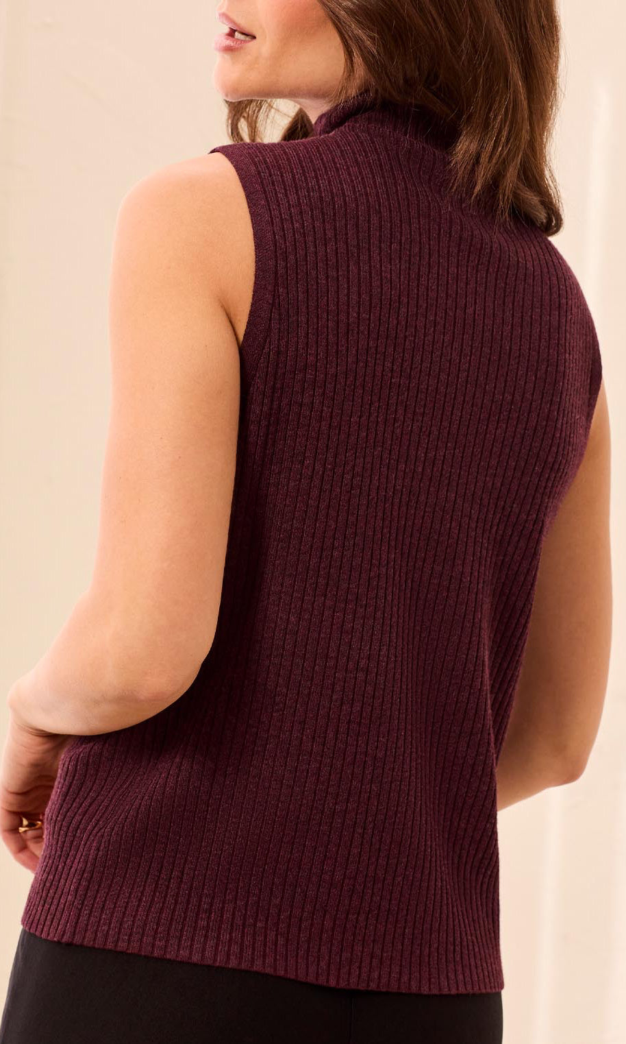 Ribbed Mock Neck Sleeveless Sweater