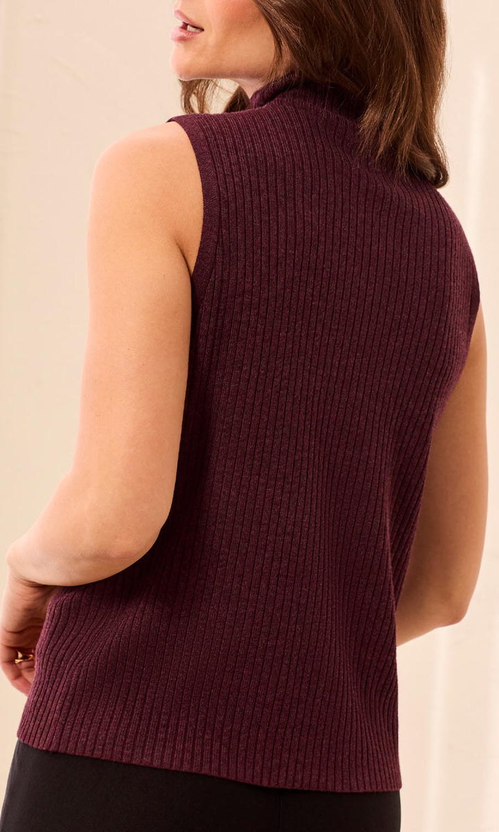 Ribbed Mock Neck Sleeveless Sweater