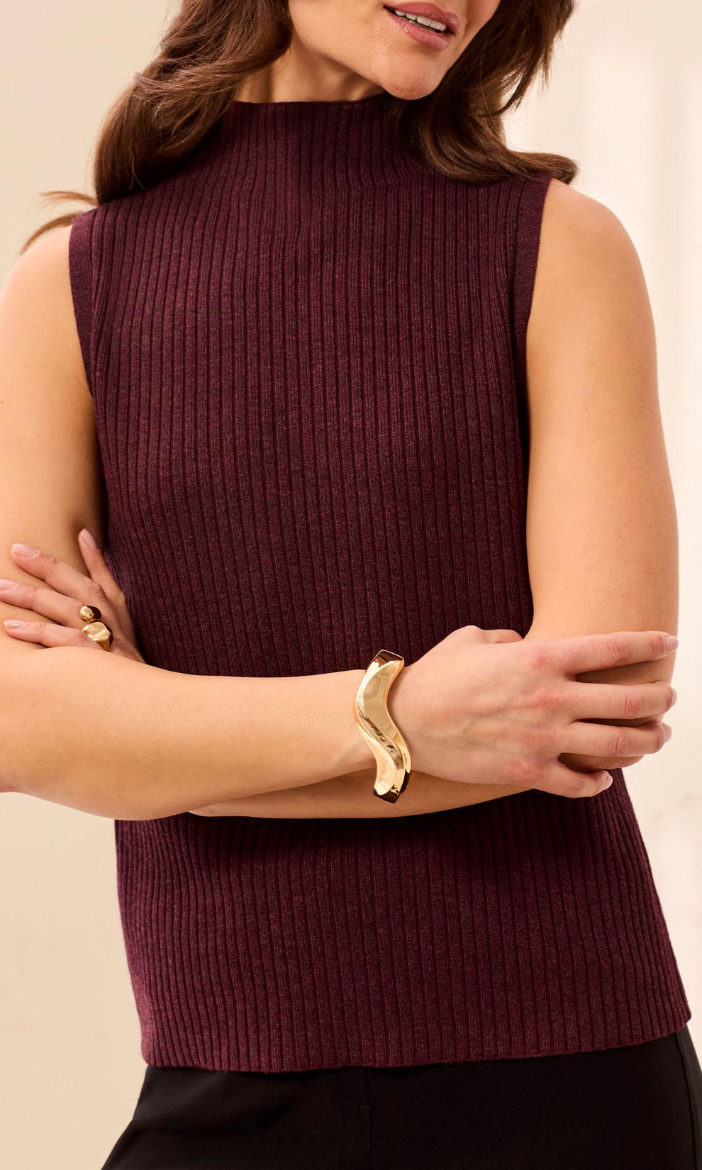 Ribbed Mock Neck Sleeveless Sweater