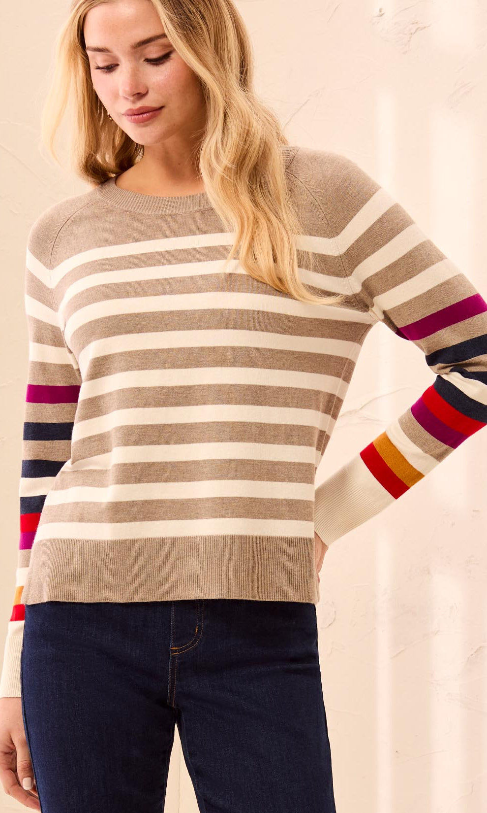 Multi Stripe Crew Neck Sweater