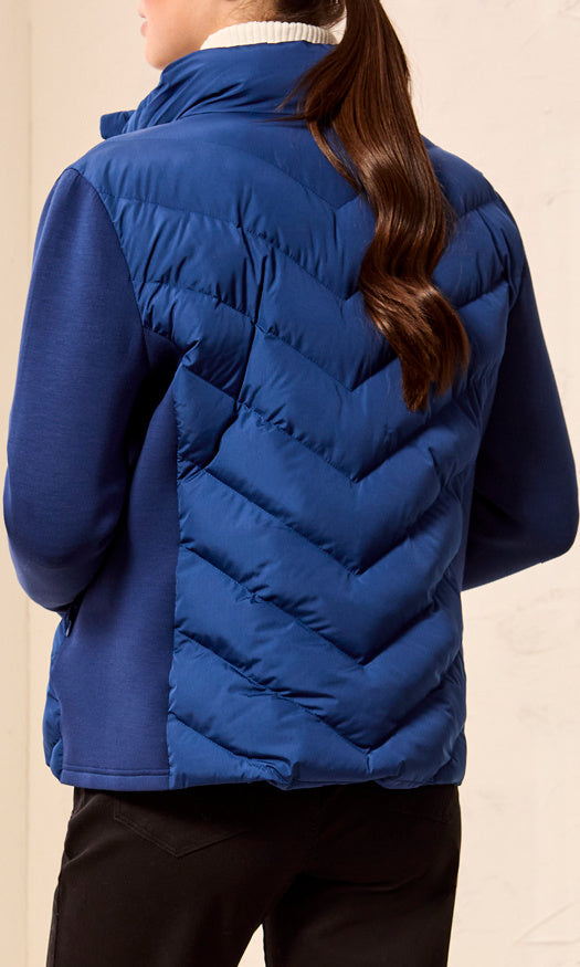 Blue Mixed-Media Puffer Jacket