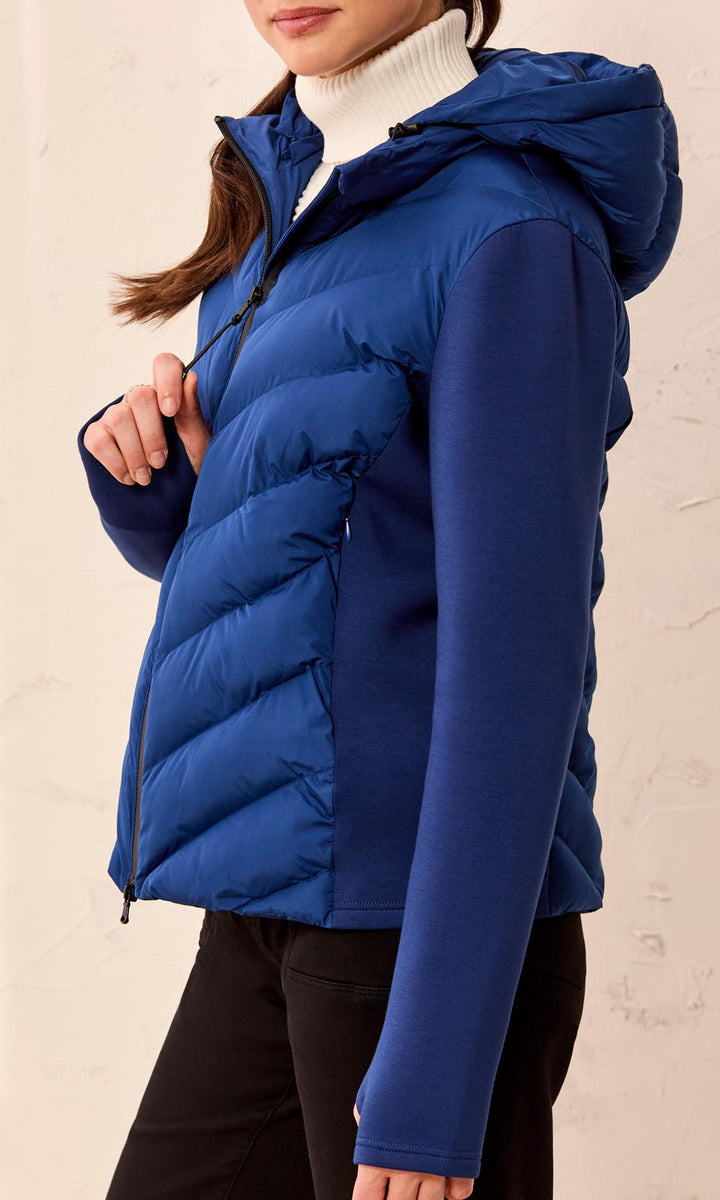 Blue Mixed-Media Puffer Jacket