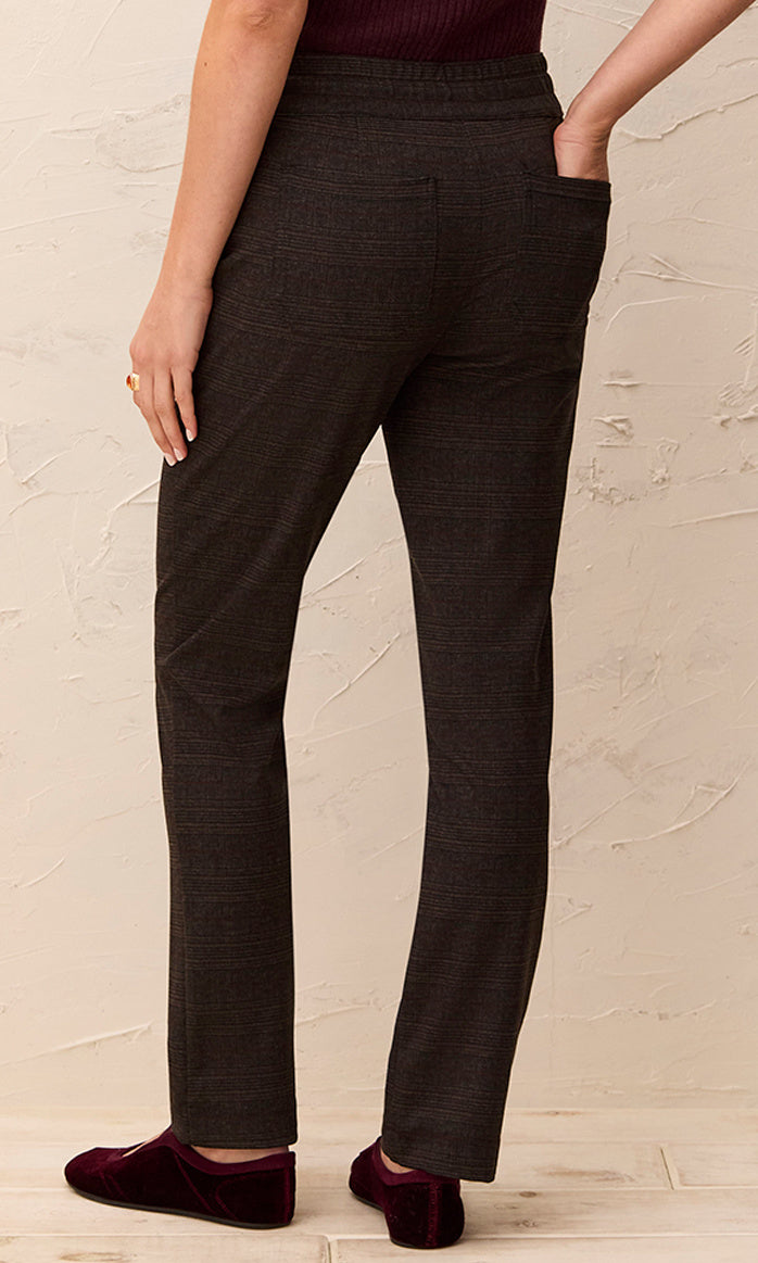 Plaid Pull-On Straight-Leg Pants