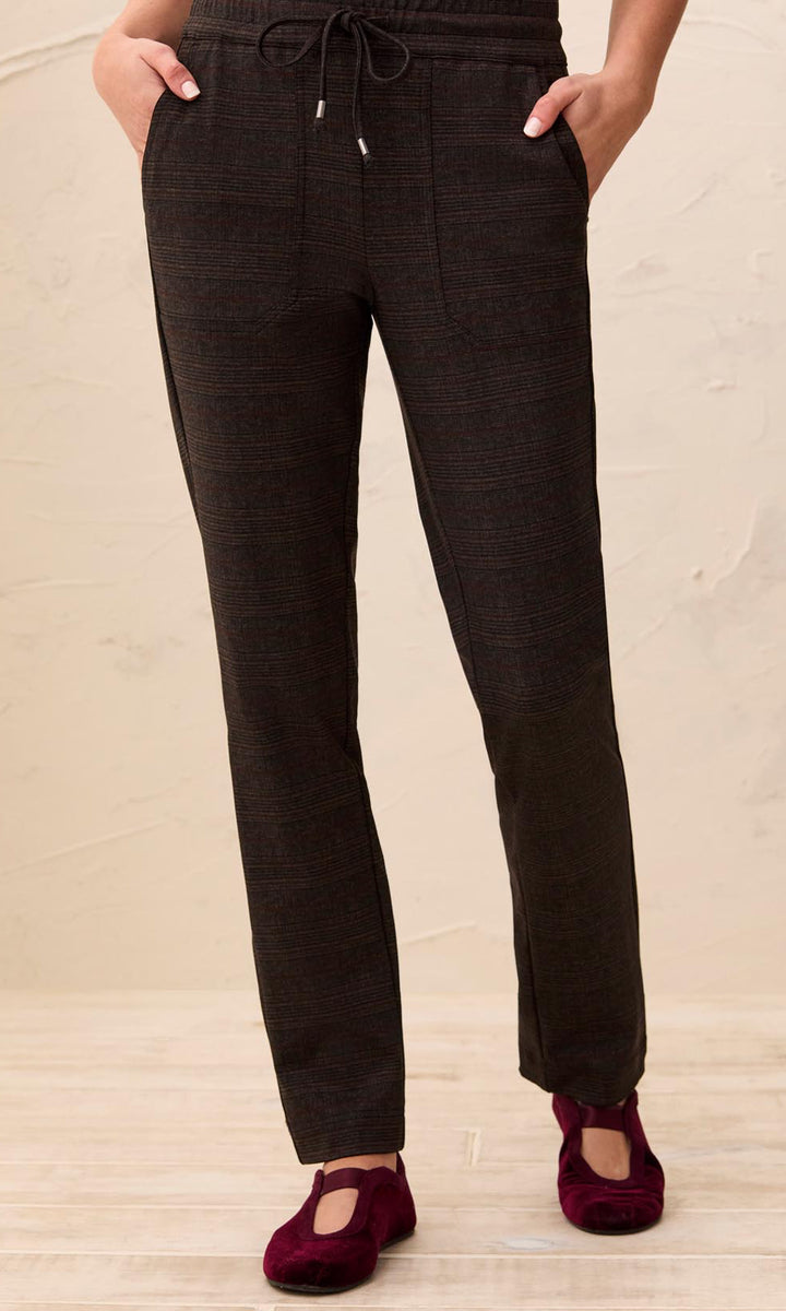 Plaid Pull-On Straight-Leg Pants
