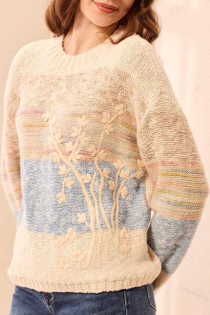 Embroidered Floral Knit Sweater