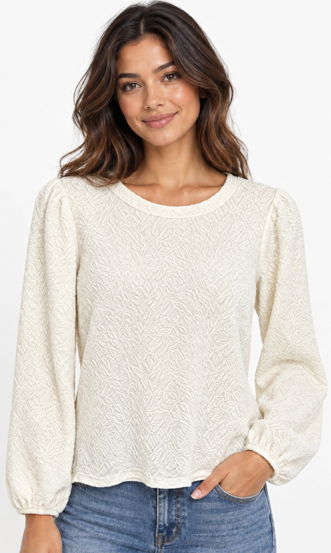 Textured Puff-Sleeve Top