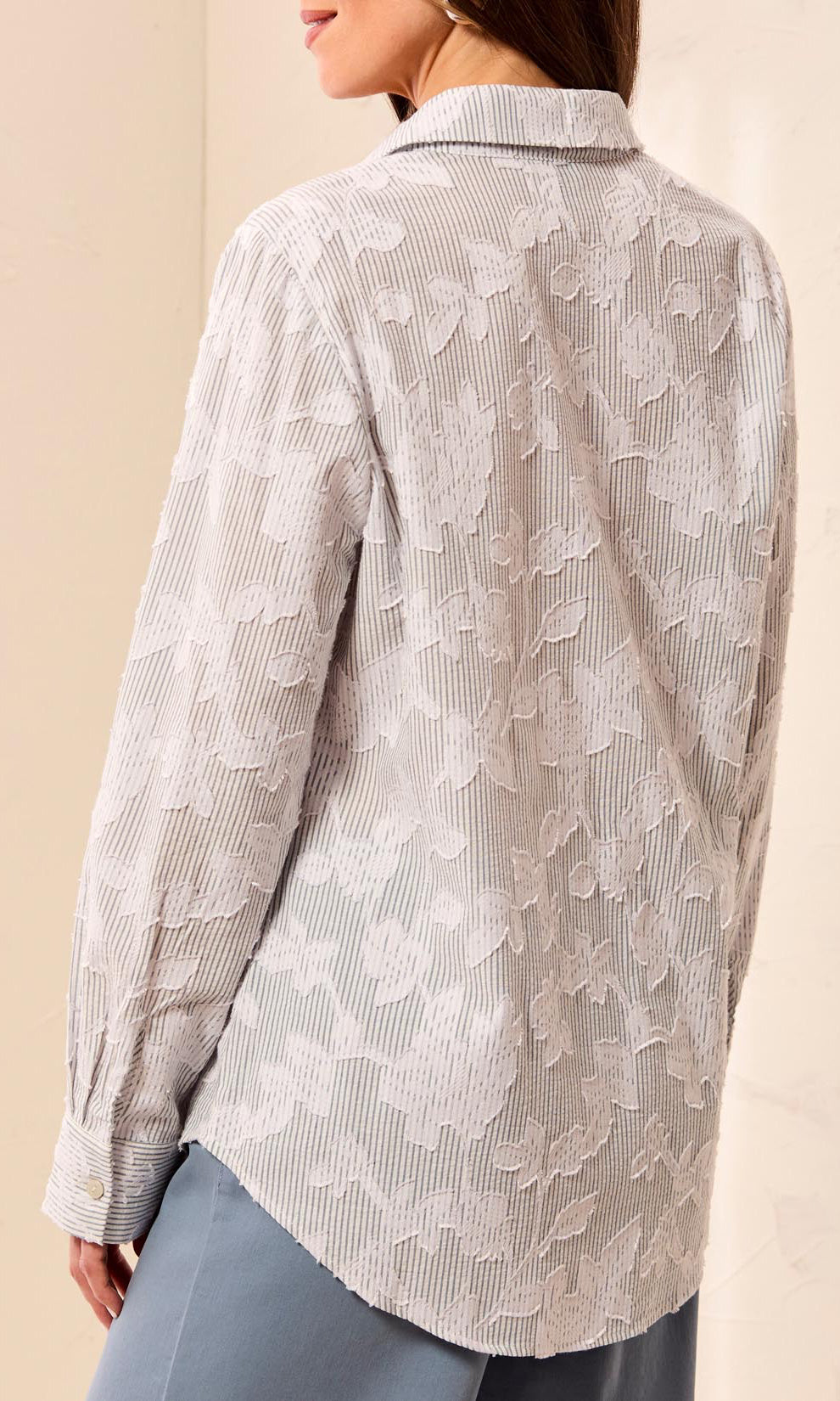 Floral Textured Stripe Button-Up Shirt