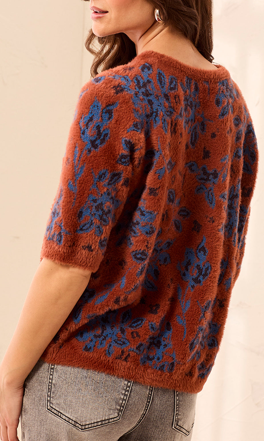 Fuzzy Floral Short Sleeve Sweater
