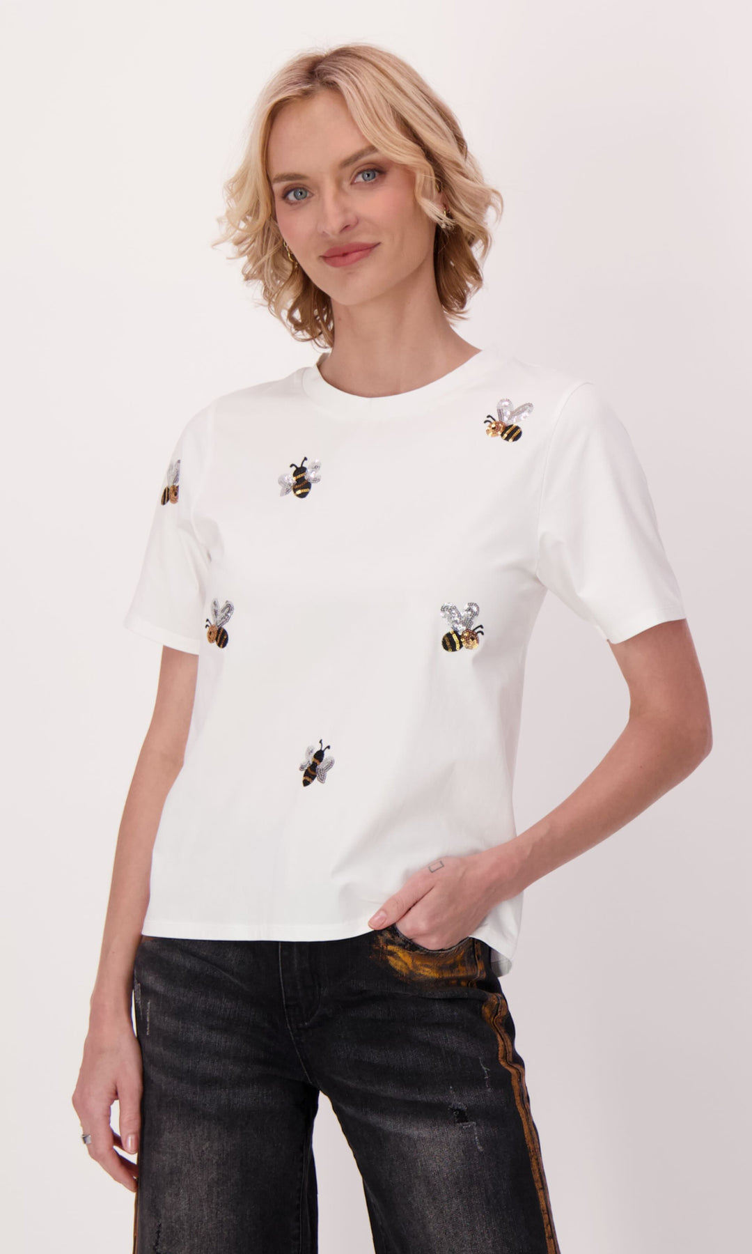 Short Sleeve Embellished Graphic Top