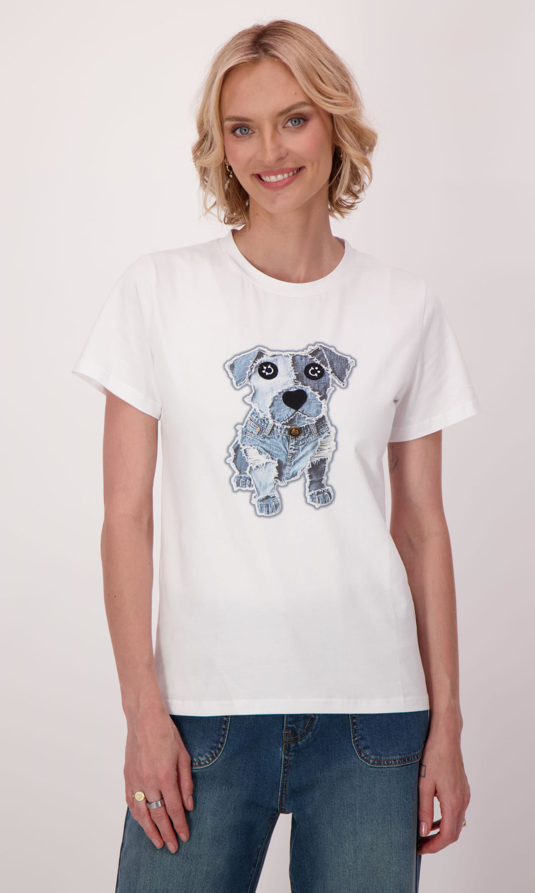Short Sleeve Graphic Top with Embellished Detail