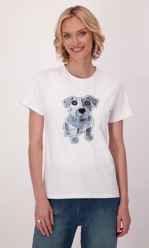 Short Sleeve Graphic Top with Embellished Detail