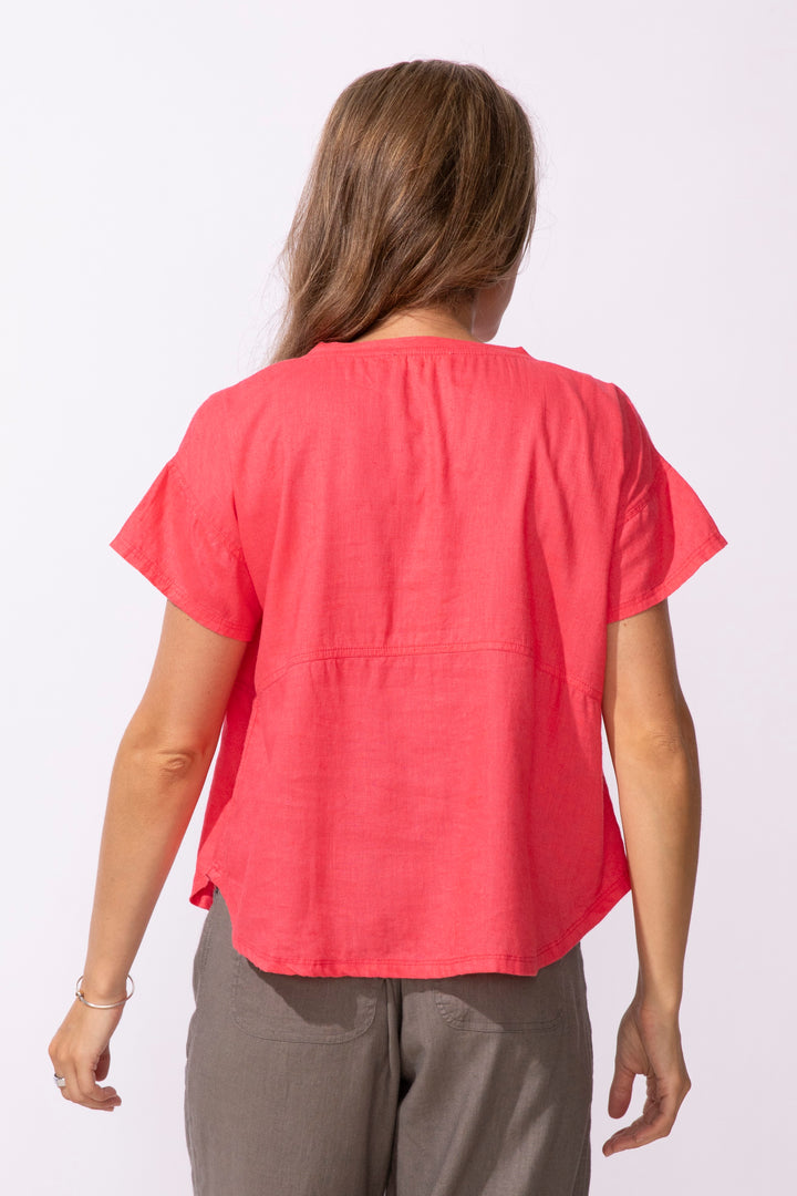 Linen Blend Button Detail Top