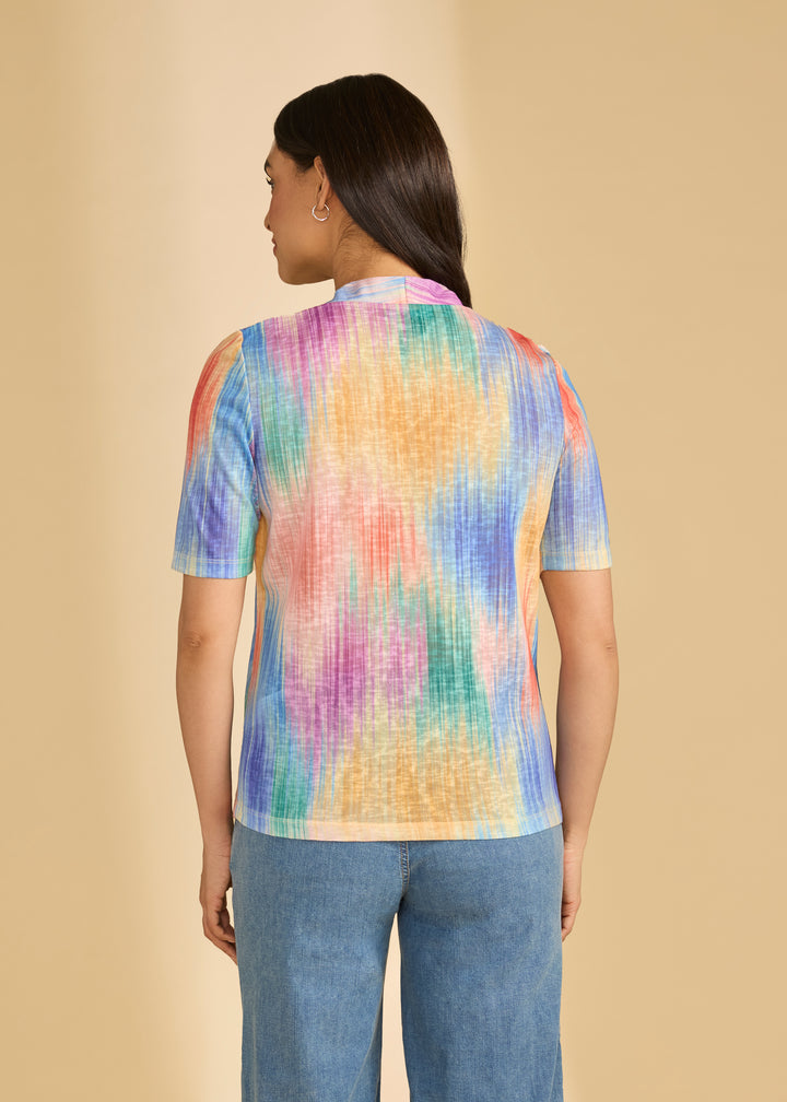 Abstract Vertical Print V-Neck Top