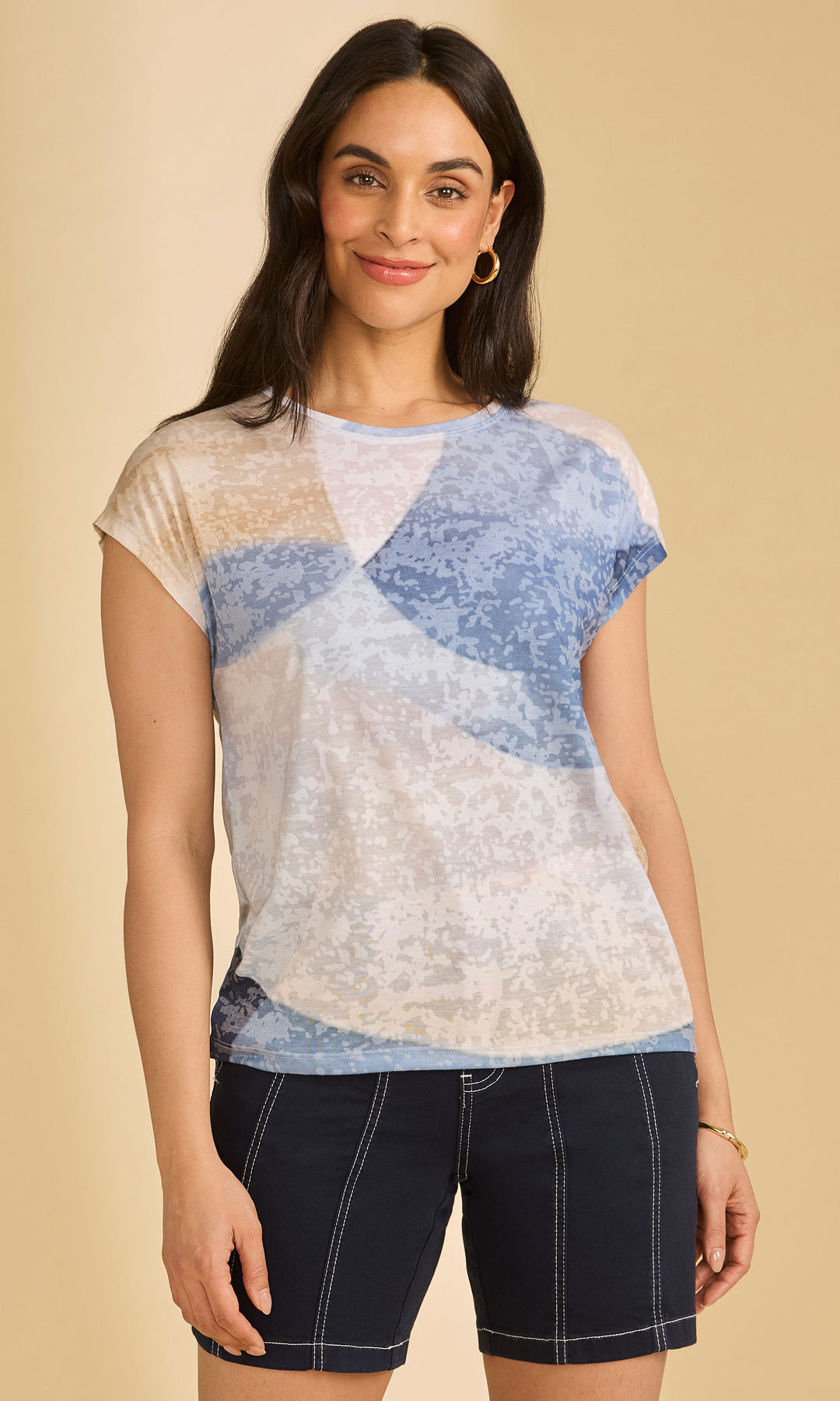 Abstract Print Cap Sleeve Top