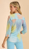multi printed Henley top with 3/4 roll-tab sleeves