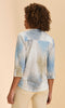 multi printed Henley top with 3/4 roll-tab sleeves