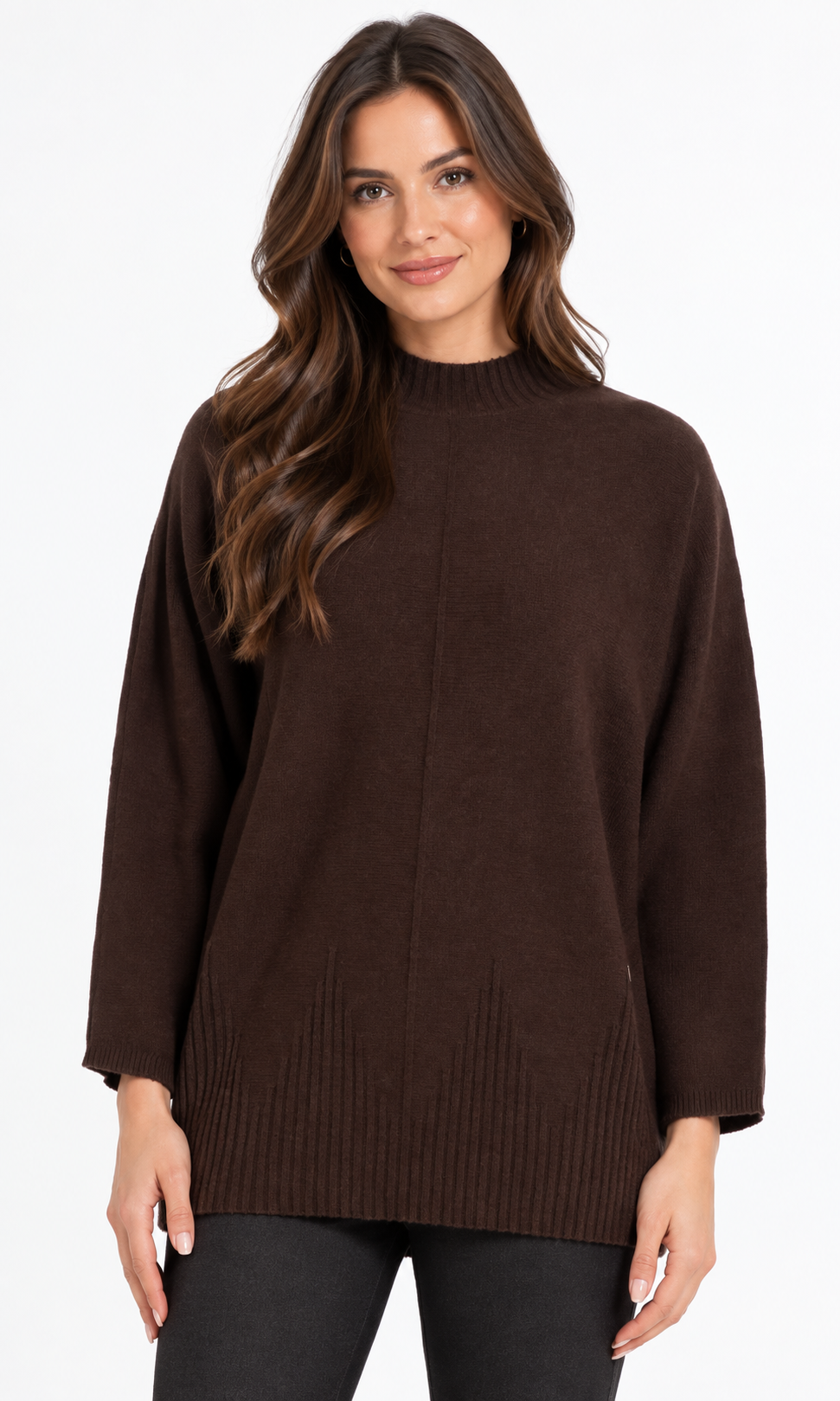 Ribbed Panel Mock Neck Sweater