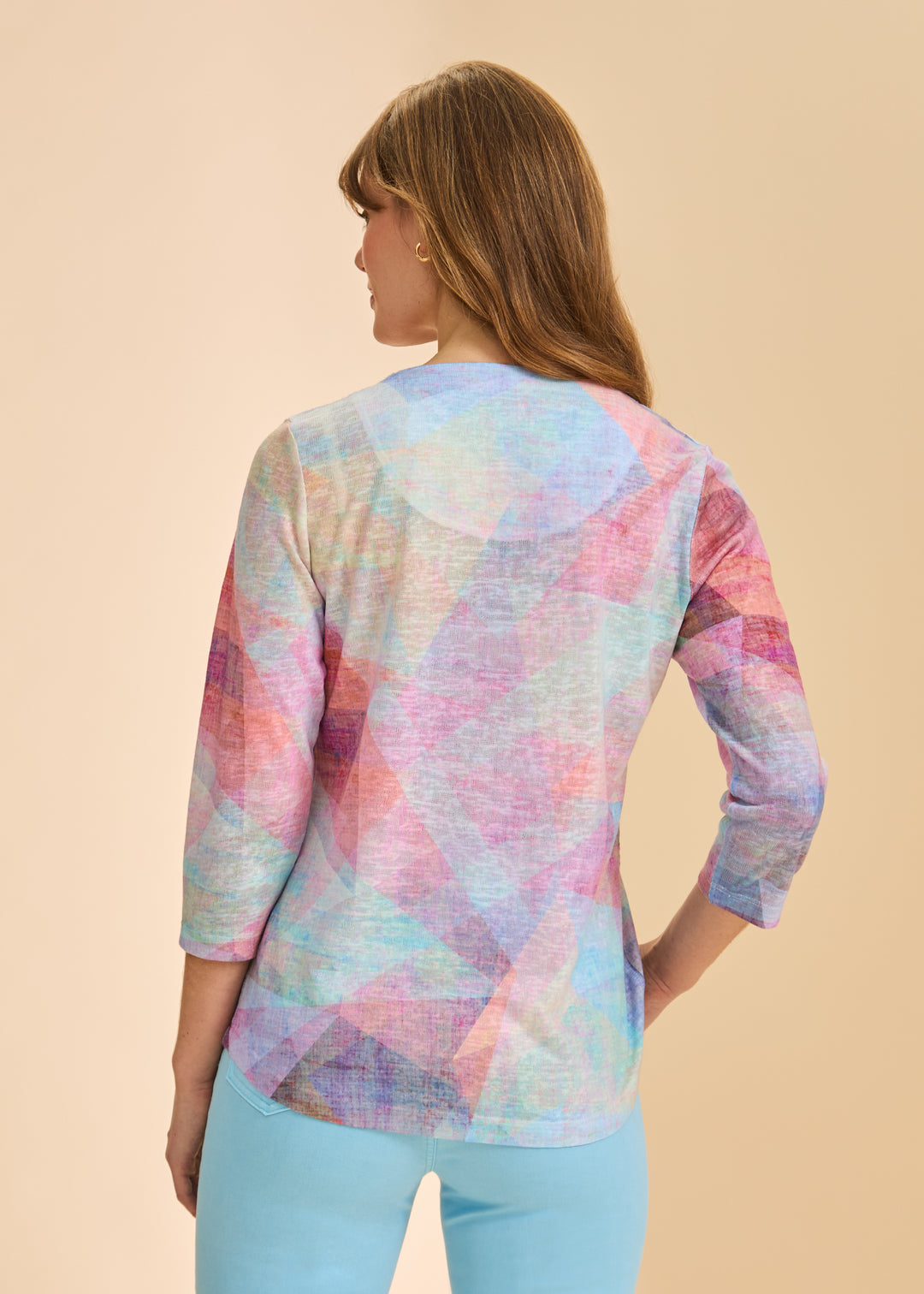Geometric Print Three-Quarter Sleeve Top
