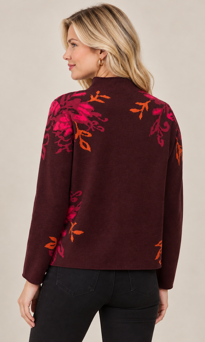Floral Vine Mock Neck Sweater
