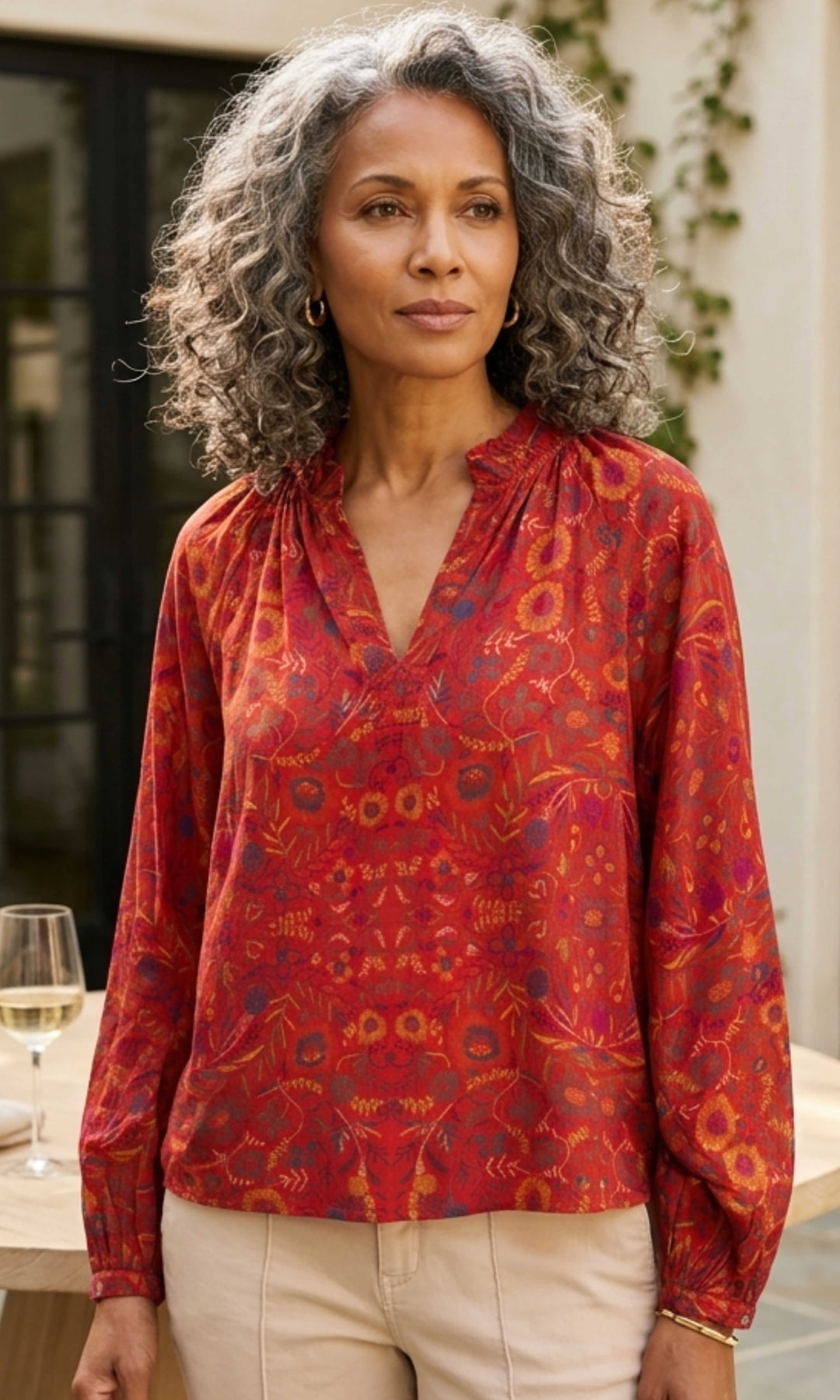 Botanical Split Neck Blouse