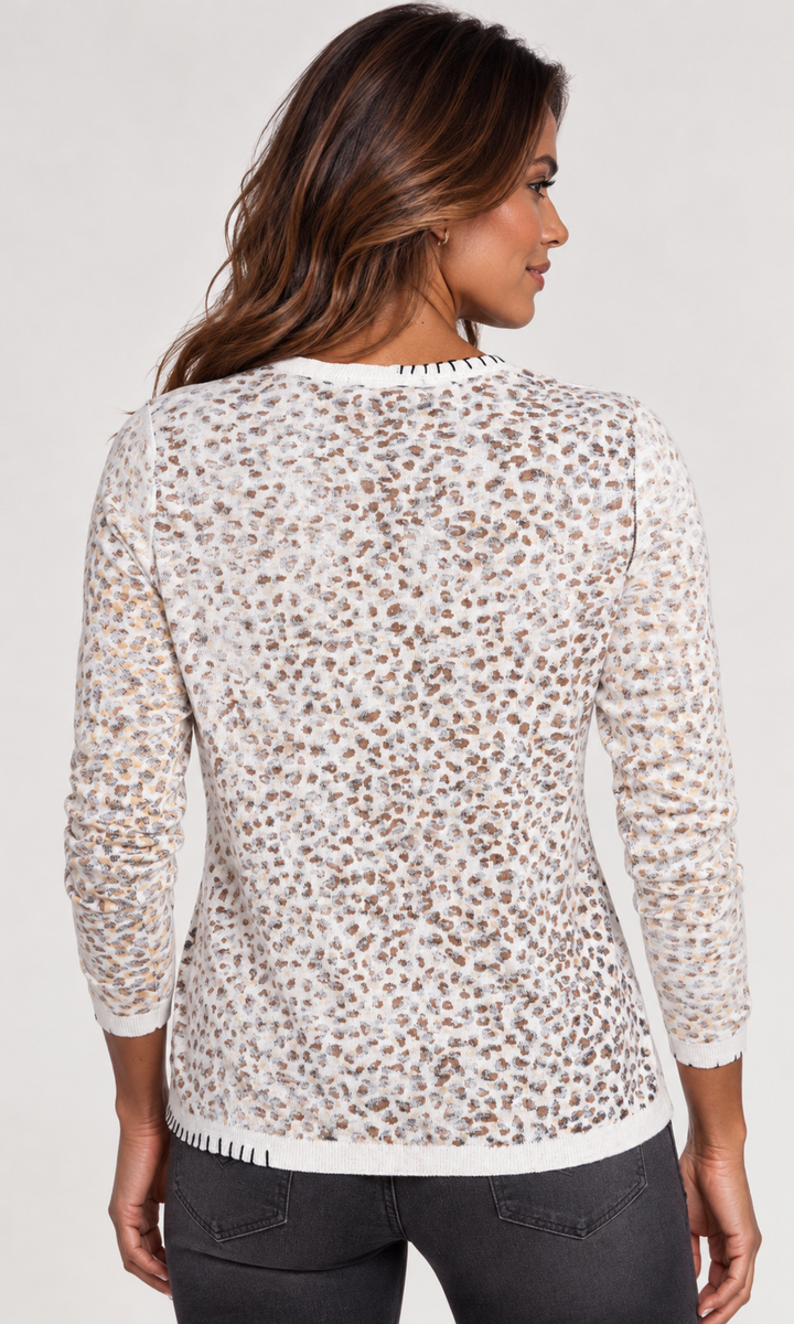 Cotton Animal Print Heart Sweater