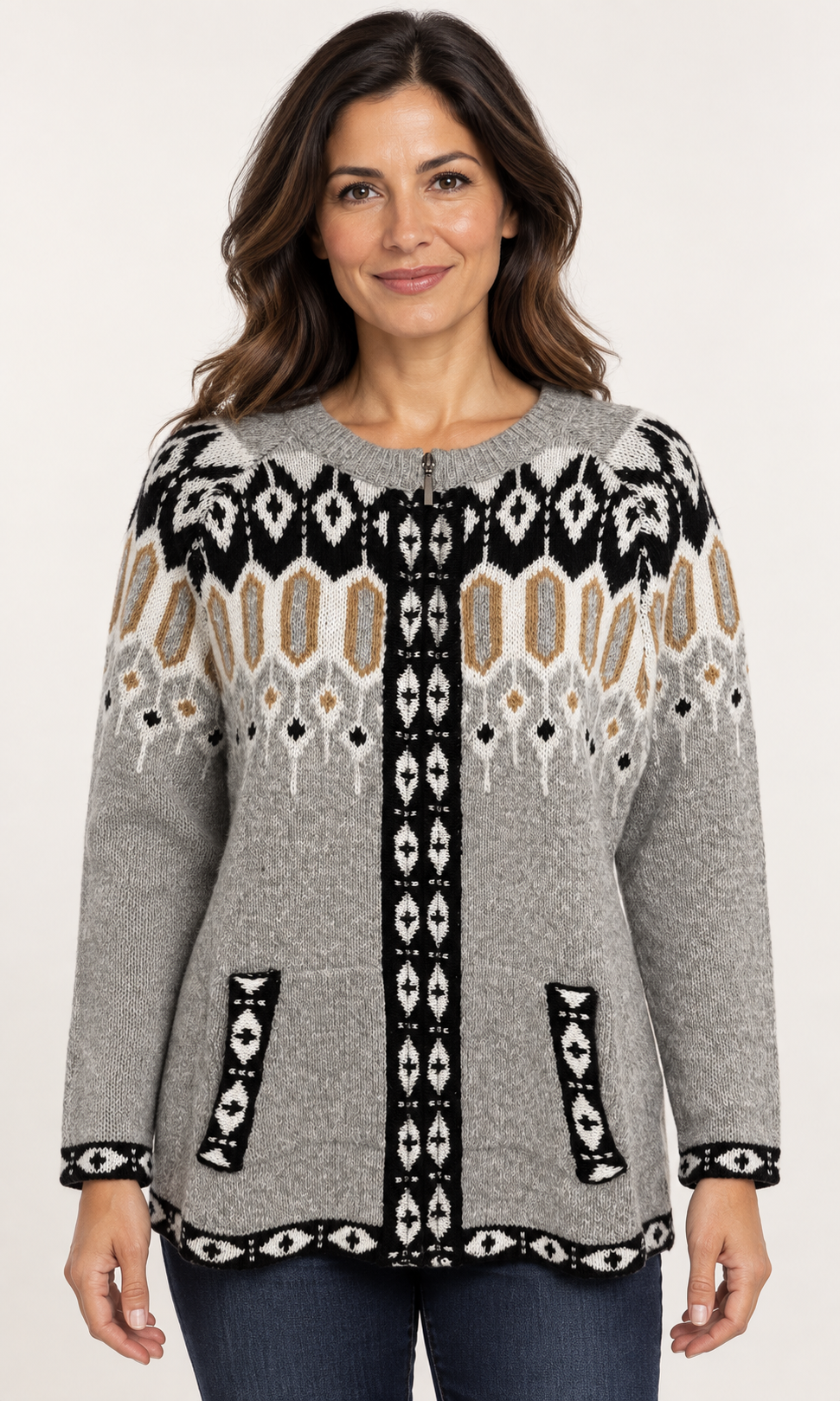 Nordic Pattern Zip Cardigan