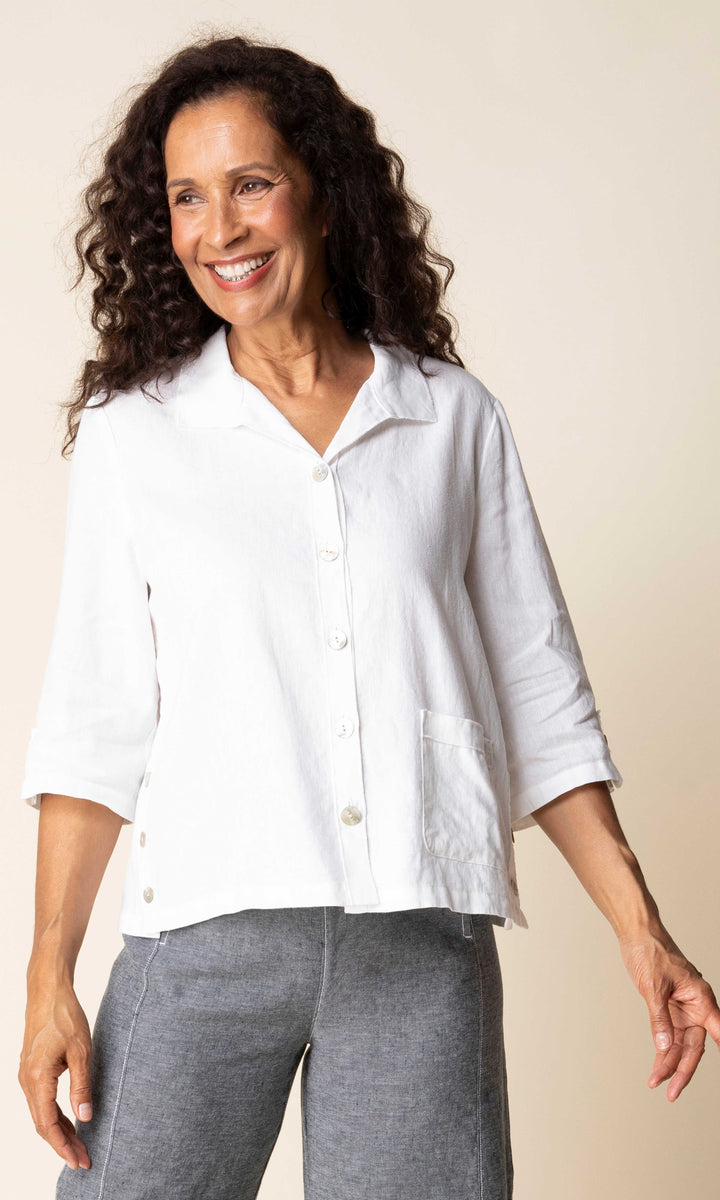 Relaxed Linen Blend Button-Up Top