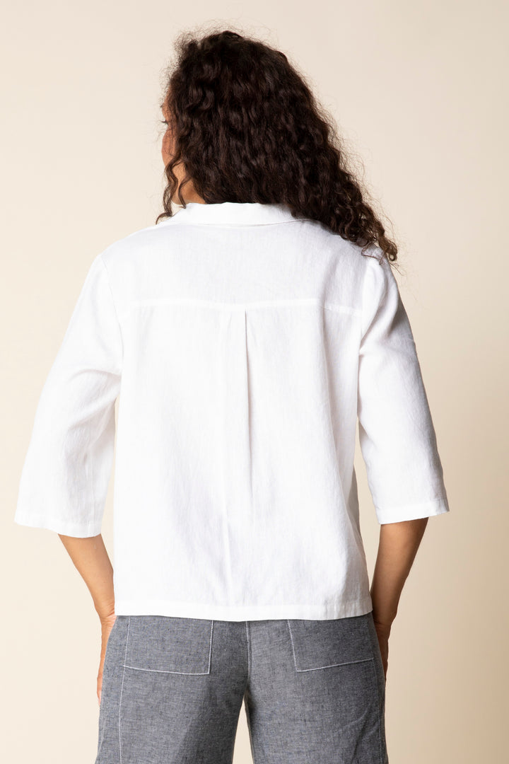 Relaxed Linen Blend Button-Up Top