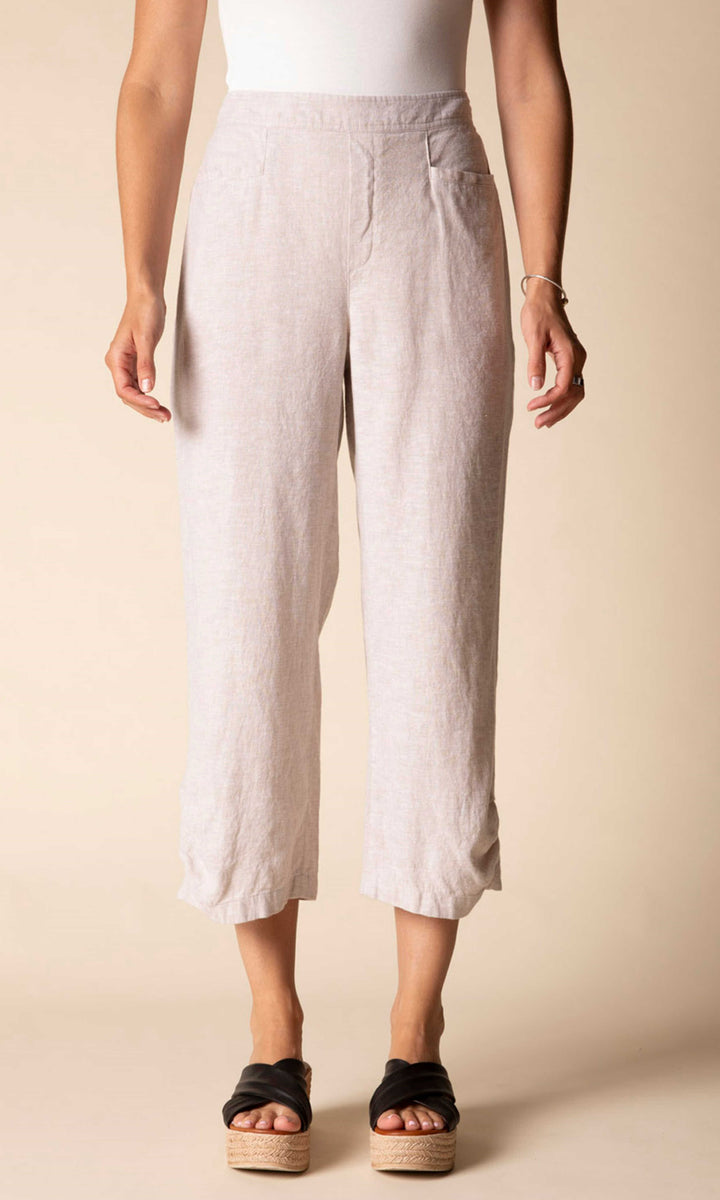 Linen Blend Straight-Leg Cropped Pants
