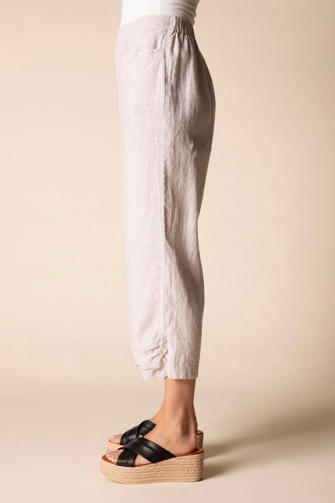 Linen Blend Straight-Leg Cropped Pants