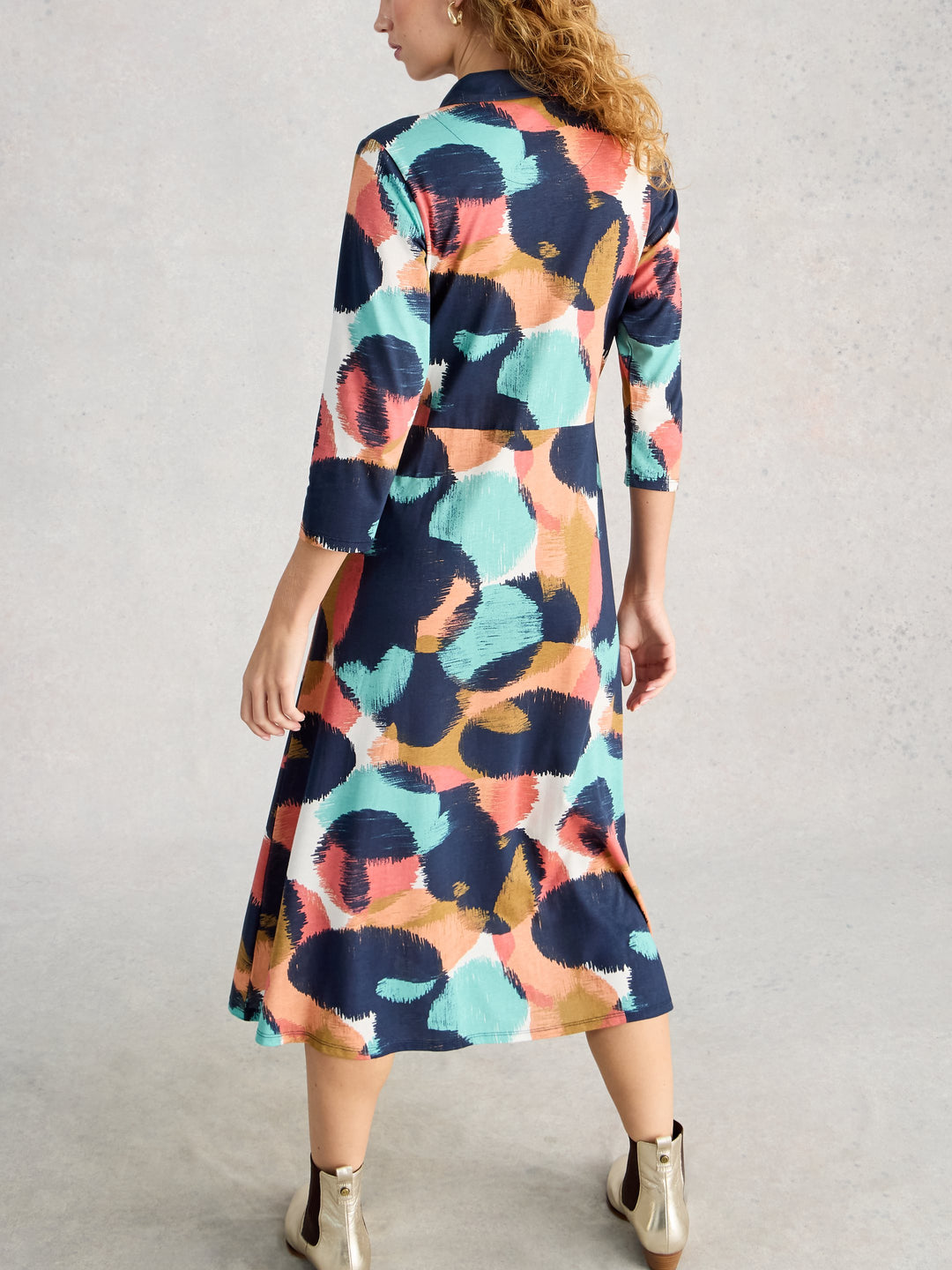 Organic Cotton Modal Printed Button-Front Midi Dress