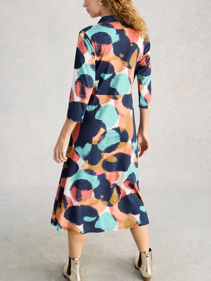 Organic Cotton Modal Printed Button-Front Midi Dress