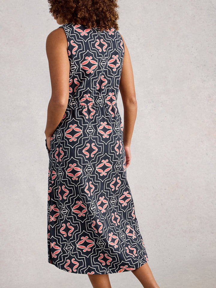 Cotton Printed Sleeveless Tie-Waist Dress