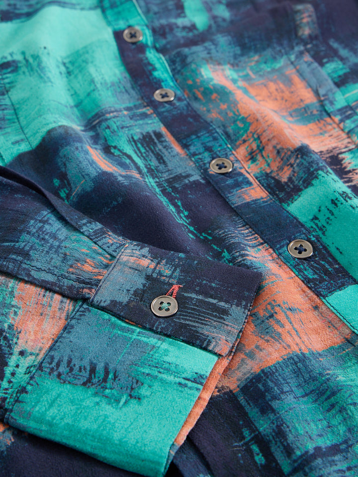 Abstract Print Button-Front Shirt Dress
