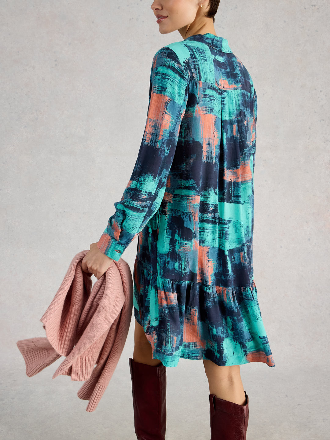 Abstract Print Button-Front Shirt Dress