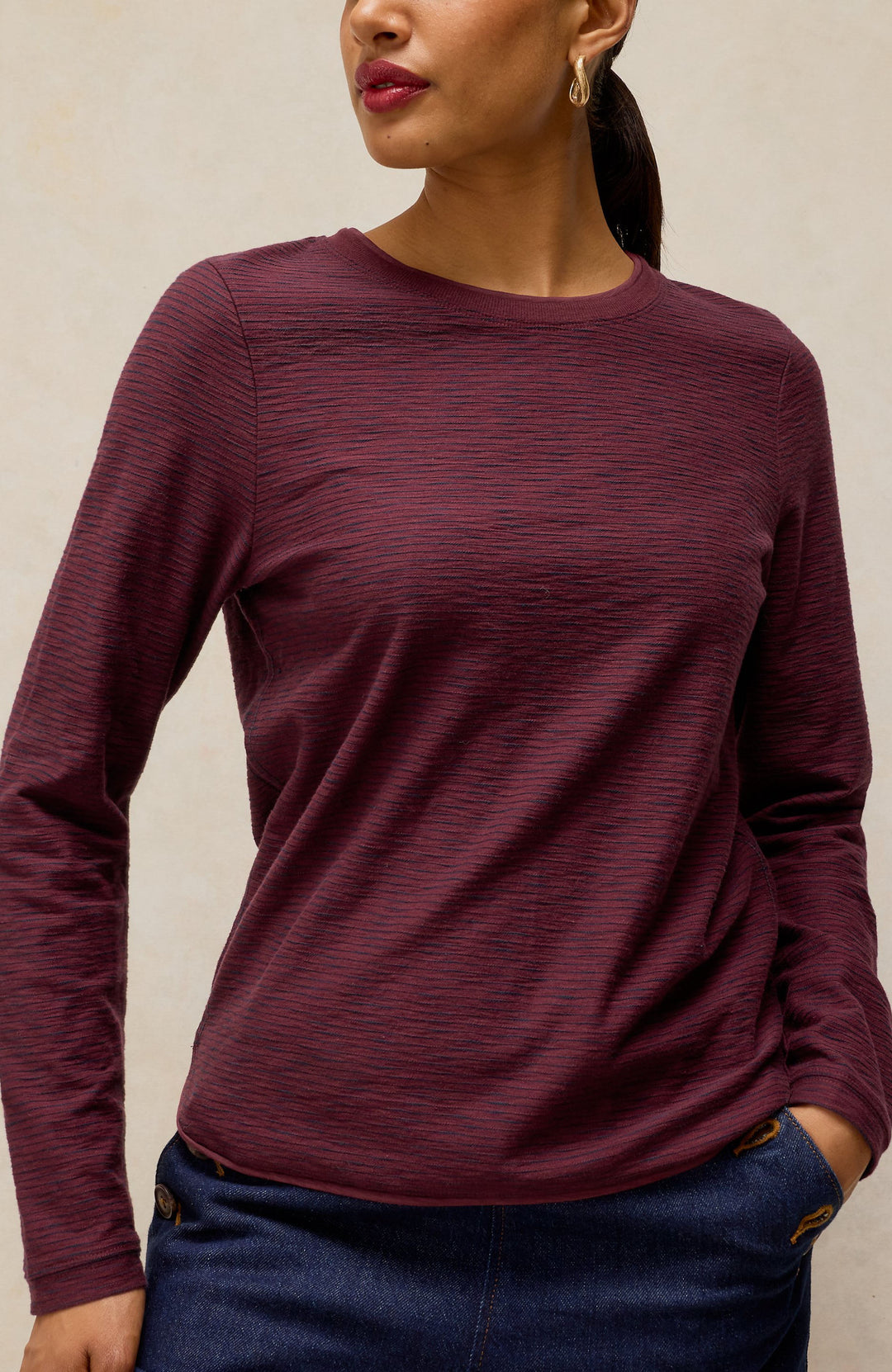 Textured Ribbed Cotton Long-Sleeve Top
