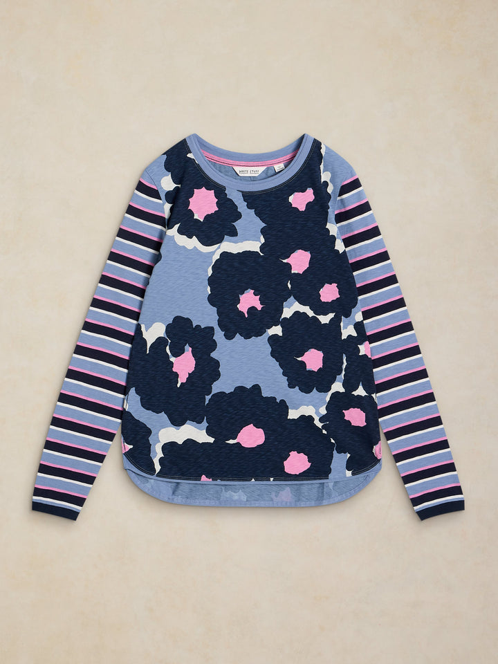 Floral Stripe Contrast Sleeve Top
