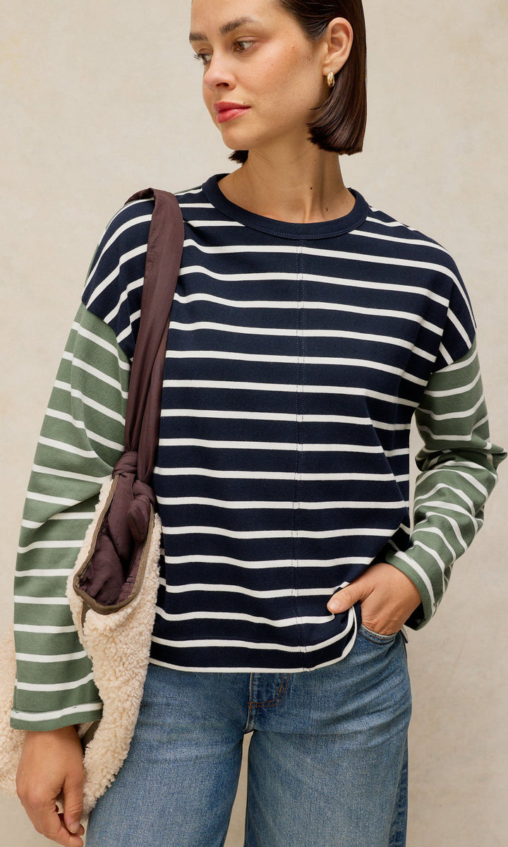 Colour Block Stripe Cotton Long-Sleeve Top