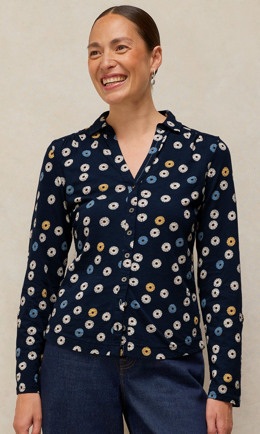 Printed Button Front Cotton Top