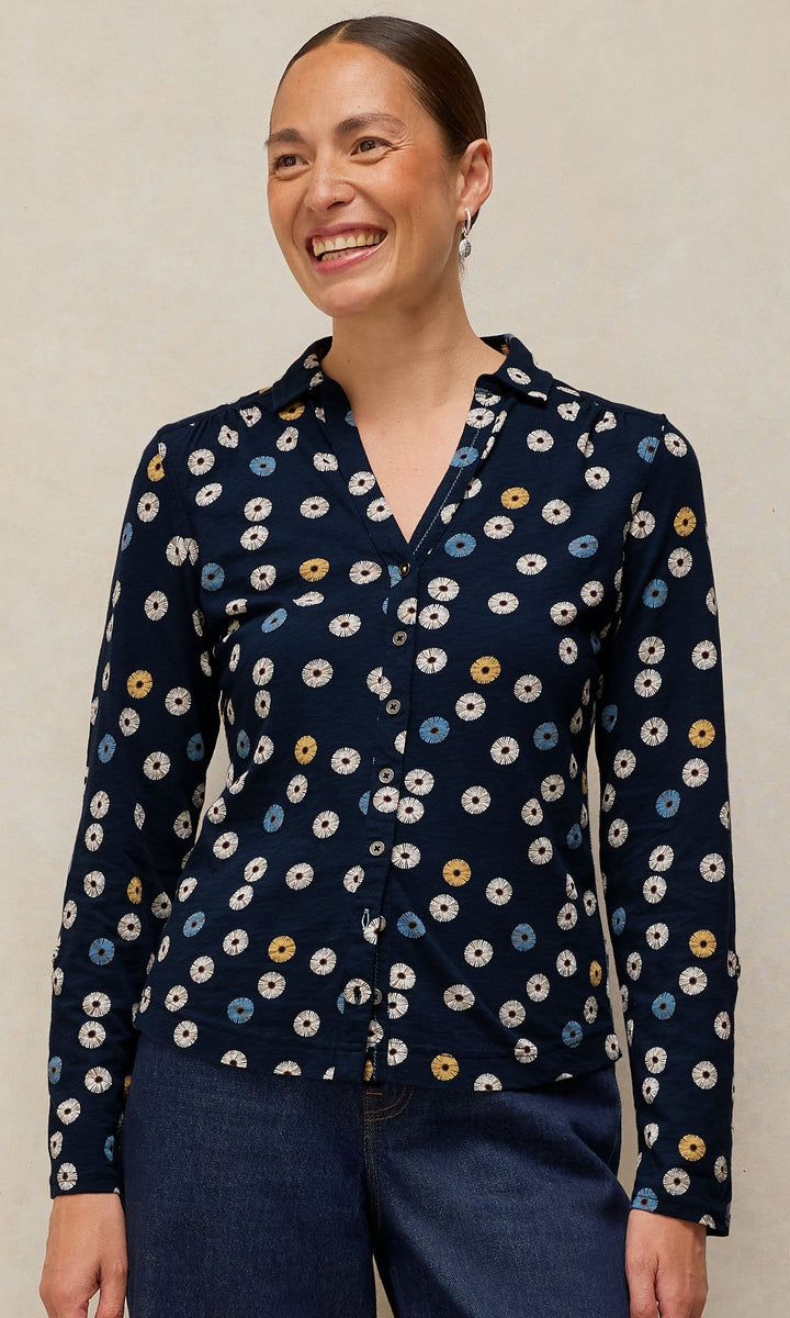 Printed Button Front Cotton Top