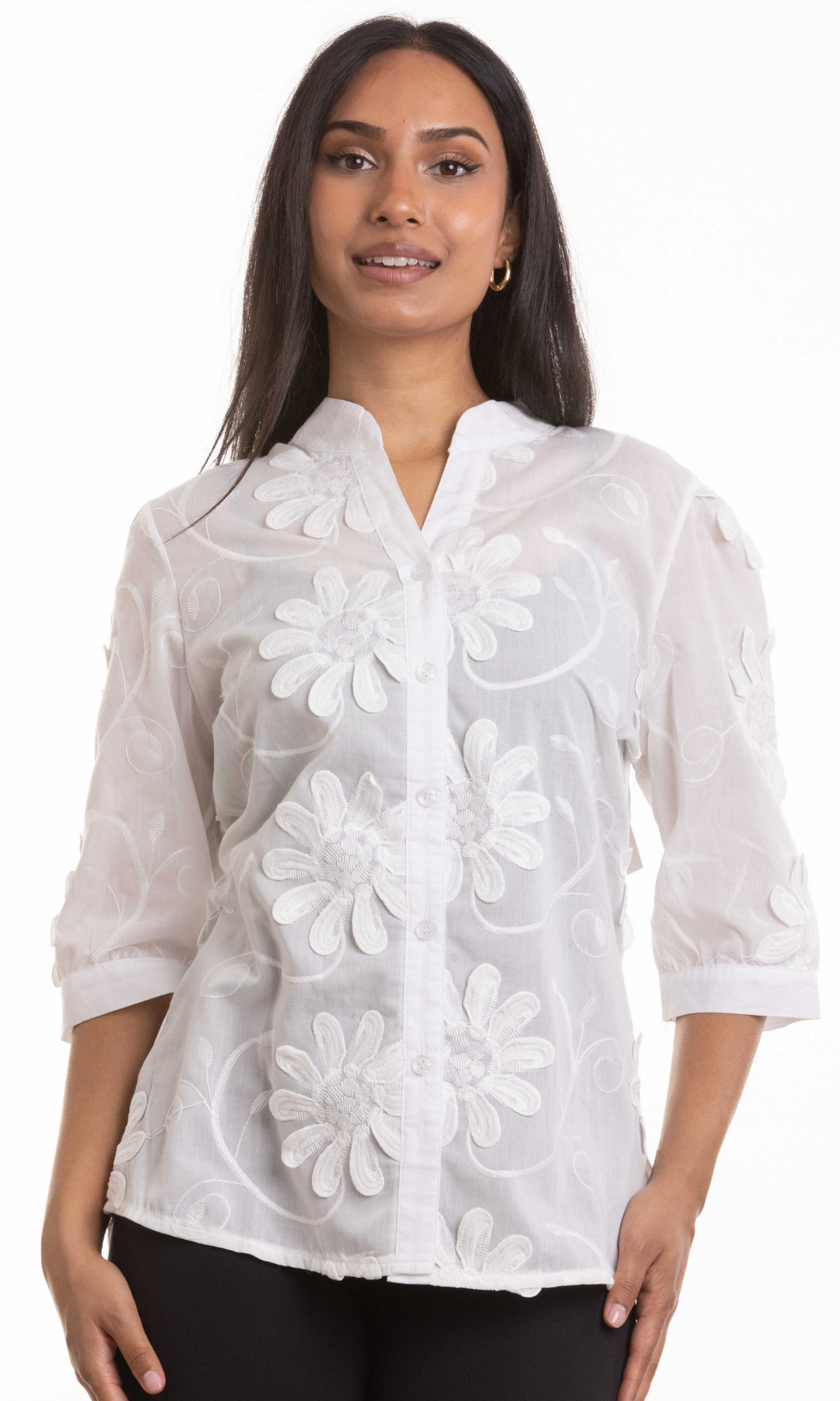 Embroidered Daisy Cotton Blouse