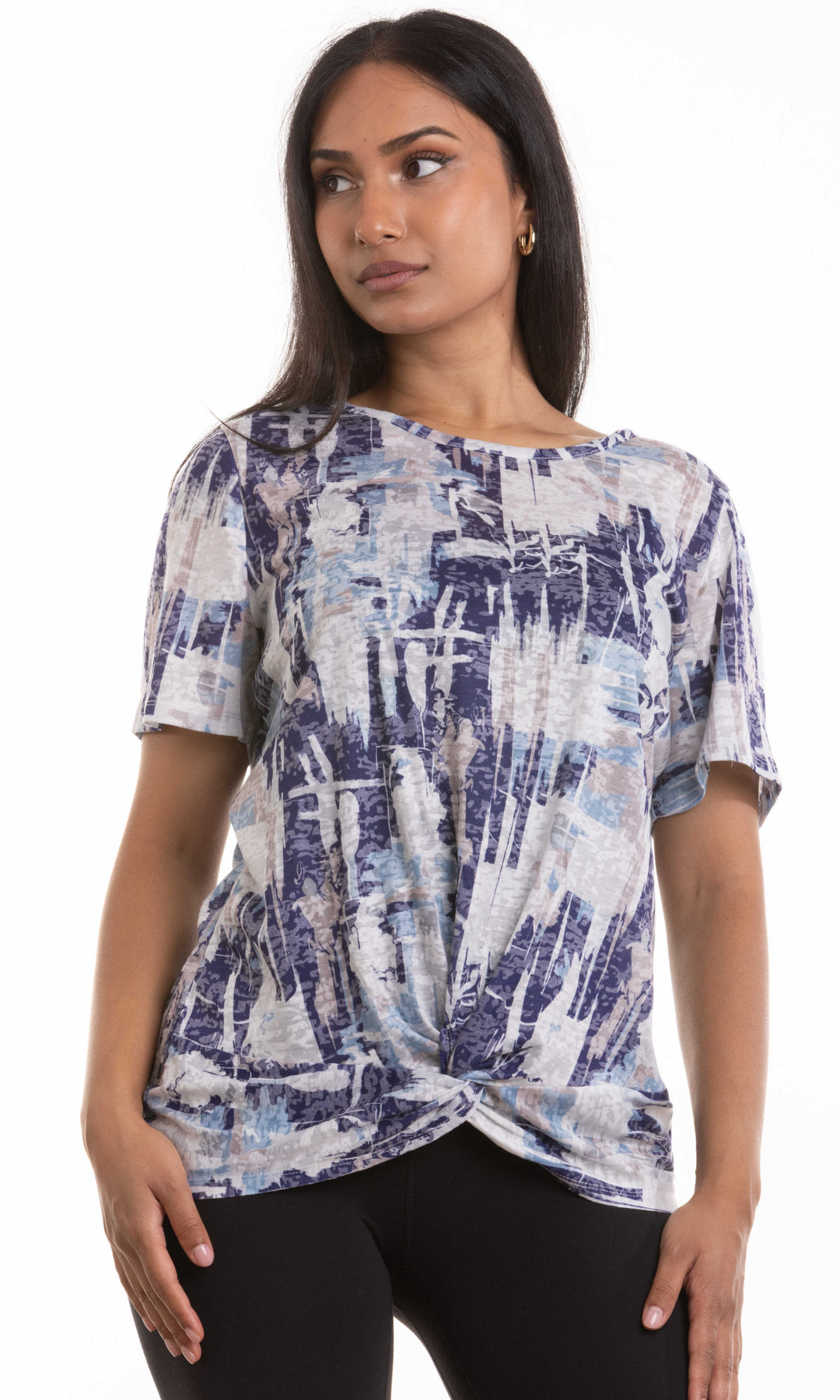 Abstract Print Twist Front Top