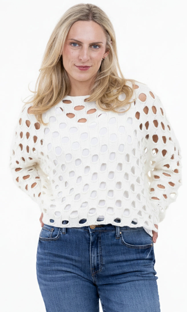 Open Knit Cotton Pullover Sweater